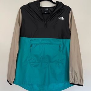 WOMENS NORTH FACE FANORAK TAN AND TEAL WINDBREAKER SIZE S